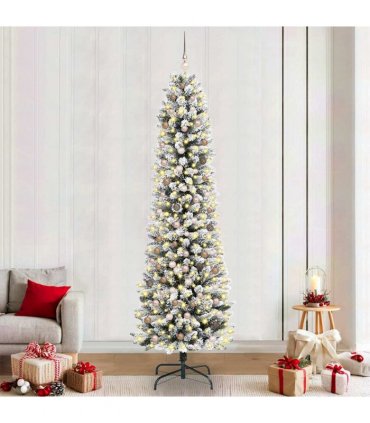 vidaXL Artificial Slim Christmas Tree 240 cm 300 LEDs Warm White