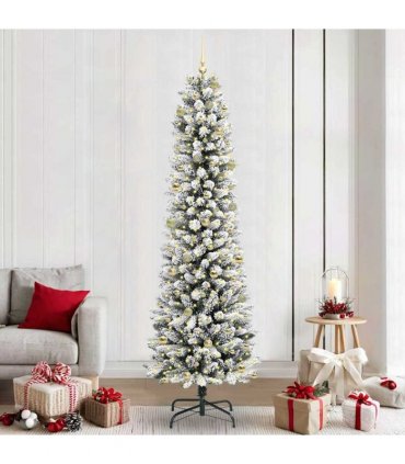 vidaXL Artificial Slim Christmas Tree 240 cm 300 LEDs Warm White