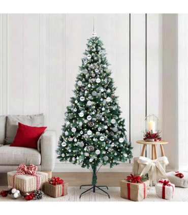 vidaXL Christmas Tree with LED Light Green and White 210 cm