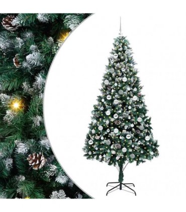 vidaXL Christmas Tree with LED Light Green and White 210 cm