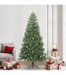 vidaXL Christmas Tree with LED Light Green 240 cm PVC and Steel