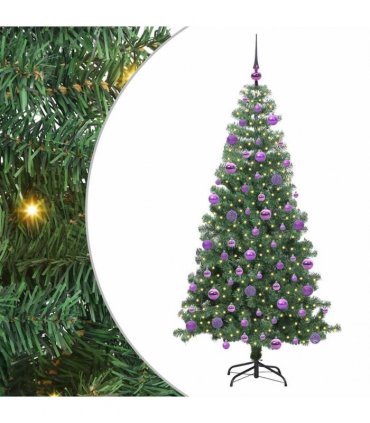 vidaXL Christmas Tree with LED Light Green 240 cm PVC and Steel