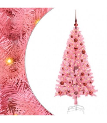 vidaXL Christmas Tree with LED Light Pink 120 cm PVC and Steel