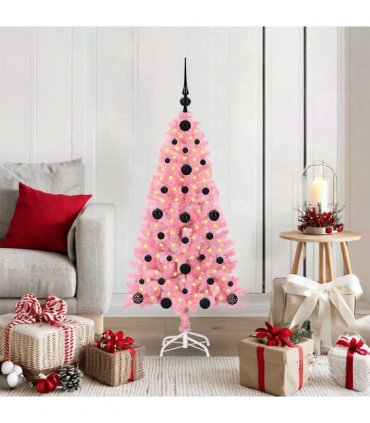 vidaXL Christmas Tree with LED Light Pink 120 cm PVC and Steel