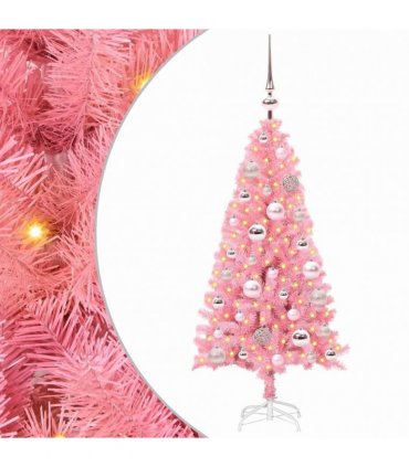 vidaXL Christmas Tree with LED Light Pink 120 cm PVC and Steel