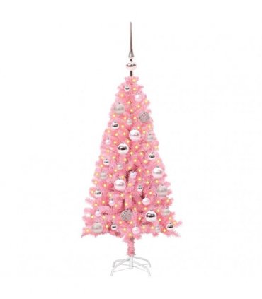 vidaXL Christmas Tree with LED Light Pink 120 cm PVC and Steel