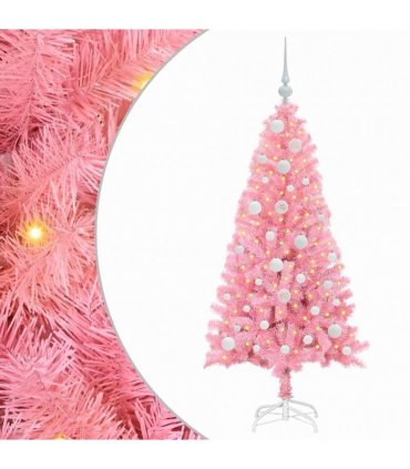 vidaXL Christmas Tree with LED Light Pink 120 cm PVC and Steel