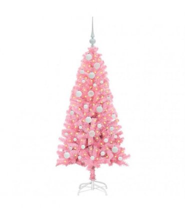 vidaXL Christmas Tree with LED Light Pink 120 cm PVC and Steel