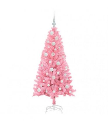vidaXL Christmas Tree with LED Light Pink 120 cm PVC and Steel