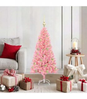 vidaXL Christmas Tree with LED Light Pink 120 cm PVC and Steel