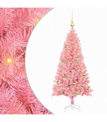 vidaXL Christmas Tree with LED Light Pink 120 cm PVC and Steel