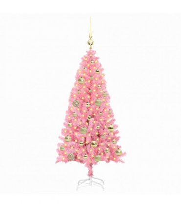 vidaXL Christmas Tree with LED Light Pink 120 cm PVC and Steel