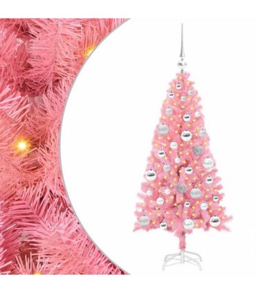 vidaXL Christmas Tree with LED Light Pink 120 cm PVC and Steel