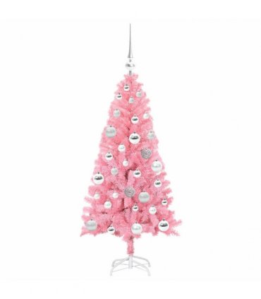 vidaXL Christmas Tree with LED Light Pink 120 cm PVC and Steel