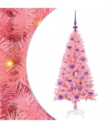 vidaXL Christmas Tree with LED Light Pink 120 cm PVC and Steel