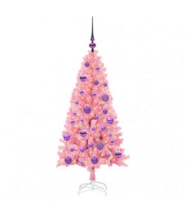 vidaXL Christmas Tree with LED Light Pink 120 cm PVC and Steel