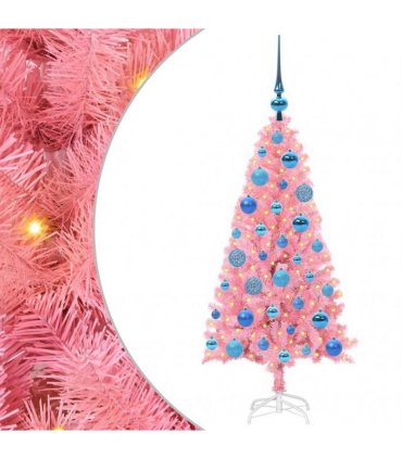 vidaXL Christmas Tree with LED Light Pink 120 cm PVC and Steel