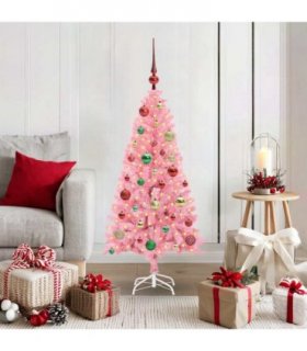 vidaXL Christmas Tree with LED Light Pink 120 cm PVC and Steel