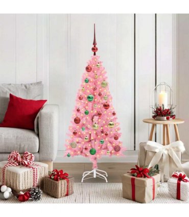 vidaXL Christmas Tree with LED Light Pink 120 cm PVC and Steel
