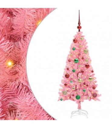 vidaXL Christmas Tree with LED Light Pink 120 cm PVC and Steel