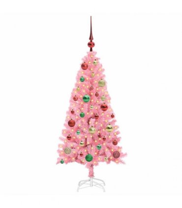 vidaXL Christmas Tree with LED Light Pink 120 cm PVC and Steel