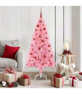 vidaXL Christmas Tree with LED Light Pink 150 cm PVC and Steel