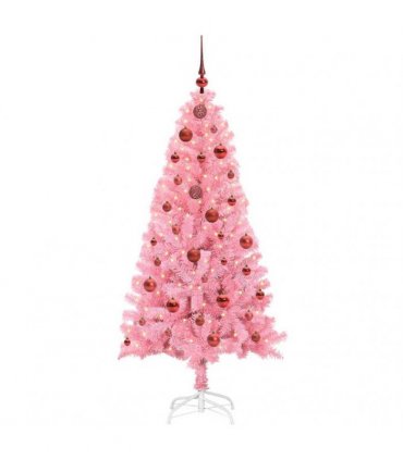 vidaXL Christmas Tree with LED Light Pink 150 cm PVC and Steel
