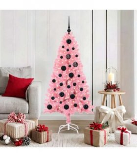 vidaXL Christmas Tree with LED Light Pink 150 cm PVC and Steel