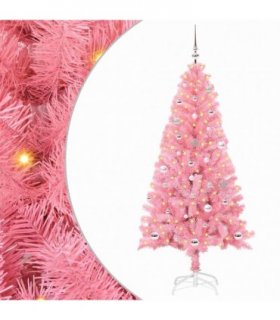 vidaXL Christmas Tree with LED Light Pink 150 cm PVC and Steel