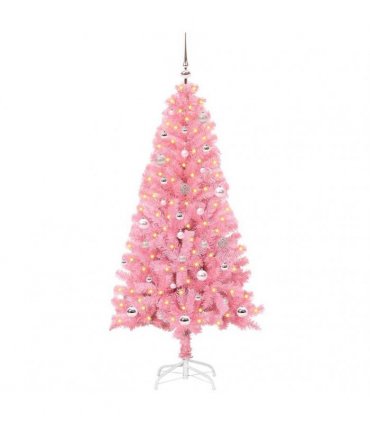 vidaXL Christmas Tree with LED Light Pink 150 cm PVC and Steel