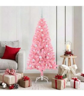 vidaXL Christmas Tree with LED Light Pink 150 cm PVC and Steel