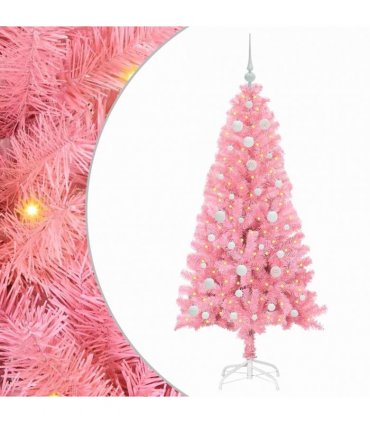 vidaXL Christmas Tree with LED Light Pink 150 cm PVC and Steel