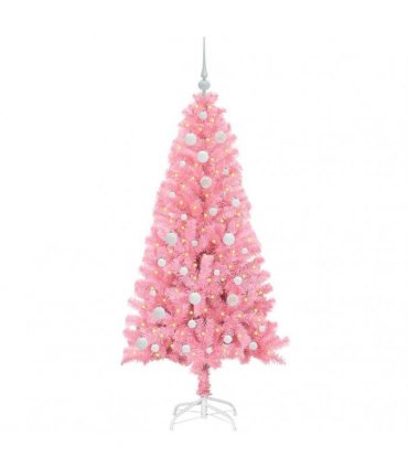 vidaXL Christmas Tree with LED Light Pink 150 cm PVC and Steel
