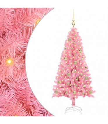 vidaXL Christmas Tree with LED Light Pink 150 cm PVC and Steel