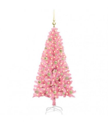 vidaXL Christmas Tree with LED Light Pink 150 cm PVC and Steel