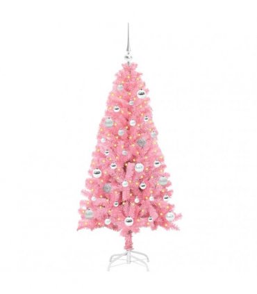 vidaXL Christmas Tree with LED Light Pink 150 cm PVC and Steel