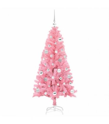 vidaXL Christmas Tree with LED Light Pink 150 cm PVC and Steel