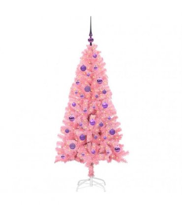 vidaXL Christmas Tree with LED Light Pink 150 cm PVC and Steel
