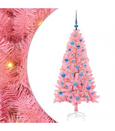 vidaXL Christmas Tree with LED Light Pink 150 cm PVC and Steel