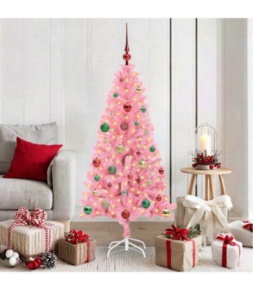 vidaXL Christmas Tree with LED Light Pink 150 cm PVC and Steel