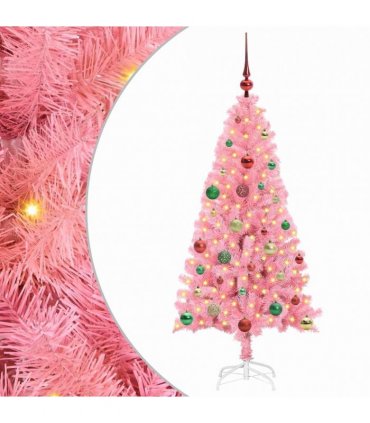 vidaXL Christmas Tree with LED Light Pink 150 cm PVC and Steel