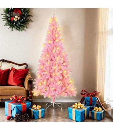 vidaXL Christmas Tree with LED Light Pink 180 cm PVC and Steel