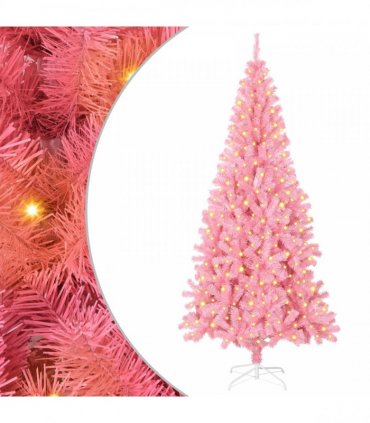 vidaXL Christmas Tree with LED Light Pink 180 cm PVC and Steel