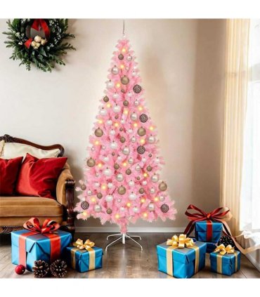 vidaXL Christmas Tree with LED Light Pink 180 cm PVC and Steel