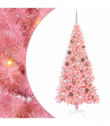 vidaXL Christmas Tree with LED Light Pink 180 cm PVC and Steel