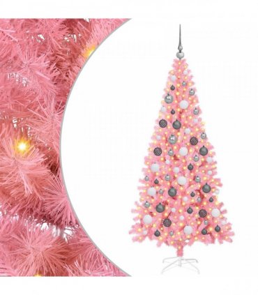 vidaXL Christmas Tree with LED Light Pink 180 cm PVC and Steel