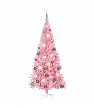 vidaXL Christmas Tree with LED Light Pink 180 cm PVC and Steel
