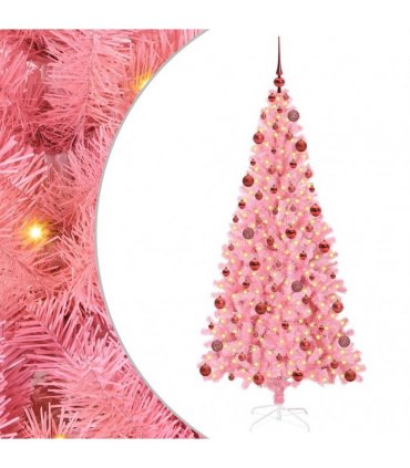 vidaXL Christmas Tree with LED Light Pink 180 cm PVC and Steel