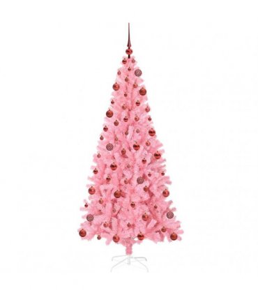 vidaXL Christmas Tree with LED Light Pink 180 cm PVC and Steel
