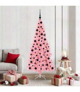 vidaXL Christmas Tree with LED Light Pink 180 cm PVC and Steel